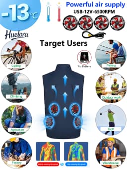 Unisex Stand Collar Sleeveless Air Cooling Vest with 4/3/2 Back Built-in USB Powerful Fans,Breathable Summer Waistcoat