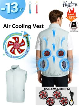Unisex Stand Collar Sleeveless Air Cooling Vest with 4/3/2 Back Built-in USB Powerful Fans,Breathable Summer Waistcoat