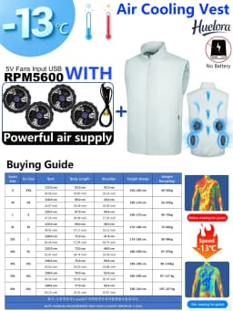 Unisex Stand Collar Sleeveless Air Cooling Vest with 4/3/2 Back Built-in USB Powerful Fans,Breathable Summer Waistcoat
