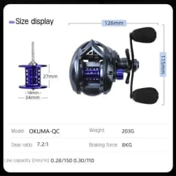 OKUMA Baitcasting Reel 7.2:1 8KG Max Drag Metal Wire Cup Fishing Reel For Bass in Ocean Environment Casting Reel Accessories
