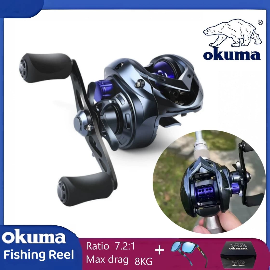 OKUMA Baitcasting Reel 7.2:1 8KG Max Drag Metal Wire Cup Fishing Reel For Bass in Ocean Environment Casting Reel Accessories