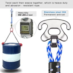 Heavy-Duty Boat Towing with Stainless Steel Connector for Towing Rope, Boat Tow Rope, Kayak Rowing Rope, Inflatable Pontoon