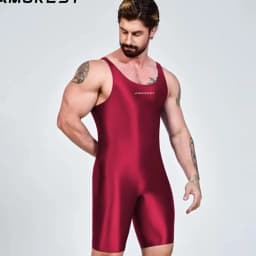 AMORESY Men Sexy Glossy Smooth Bodybuilder Singlet Sleeveless Running Catsuits Fitness Yoga Sports Jumpsuit Cycling Solid Tights