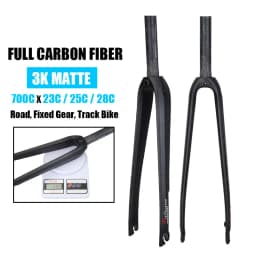 BALUGOE 700c Road Bike Fork Carbon Fiber 23C/25C/28C Tire Bicycle Hard Forks 3K Matte Bicycle Forks Straight Tube 28.6mm Fork