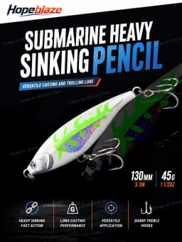 Hopeblaze Hurricane No.1 Saltwater Heavy Sinking Pencil Luminous 45/90g Fishing Lure for Big Game Amberjack GT Tuna Barracuda