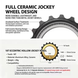 18T Ultralight Hollow Ceramic Bearing Jockey Wheel Rear Derailleur Pulley for 9/10/11/12 Speeds QED R8000 R7000 Road Bike DIY