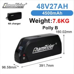 Chamrider Polly 48V28.8AH Ebike Battery Downtube Electric Battery BMS Original 21700 Lithium Ion Battery 1500W LG Grade A Cells