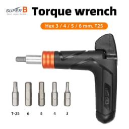 Super B Bicycle Repair Tool Thumb Adjustable Torque Wrench 4 / 5 / 6 Nm Include Hex 3/4/5/6mm/T25 Ergonomic L-shaped Handle