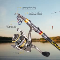 Lixada Telescopic Fishing Rod and Reel Combo Full Kit Carbon Fiber Fishing Rod Pole + Spinning Fishing Reel + Fishing Tackle Set
