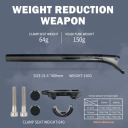 TOSEEK Ultralight Carbon Seatpost 27.2/30.8/31.6mm Matte Black MTB/Road Bike Seat Post Length 350/400mm Seat Tube