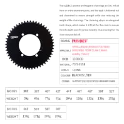 PASS QUEST X110 BCD (4-bolt AERO) Round BLACK Narrow Wide Chainring