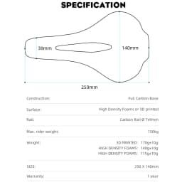 RYET Full Carbon 3D Printed Bike Saddle 250mm*140MM 115g 7*9mm Carbon 3D Printed Bicycle Seat MTB Gravel Road Saddle Bike Parts