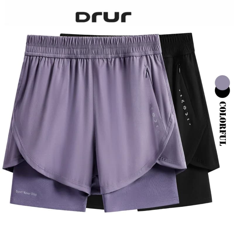 DRUR Summer Running Shorts High Waist Quick Dry Workout Shorts With Zippered Pocket 2 in 1 Athletic Sportswear for Women Men New