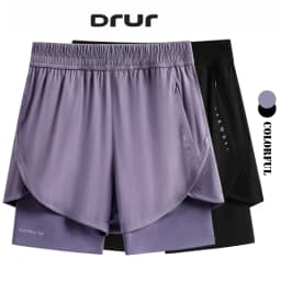 DRUR Summer Running Shorts High Waist Quick Dry Workout Shorts With Zippered Pocket 2 in 1 Athletic Sportswear for Women Men New