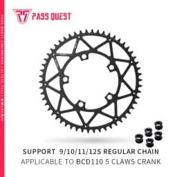 PASS QUEST 110BCD Five Claws Hollow Round Oval Road Bike Narrow Wide Chainring 40-52T Chainwheel BLACK