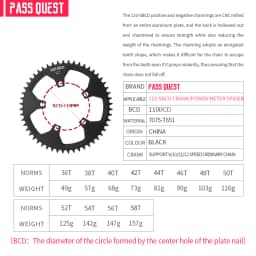 PASS QUEST 110BCD Five Claws Hollow Round Oval Road Bike Narrow Wide Chainring 40-52T Chainwheel BLACK