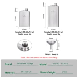 Boundless Voyage Titanium Hip Flask 200ml /250ml Ultralight Camping Liquor Flask for Whiskey Vodka Wine Outdoor Travel Equipment