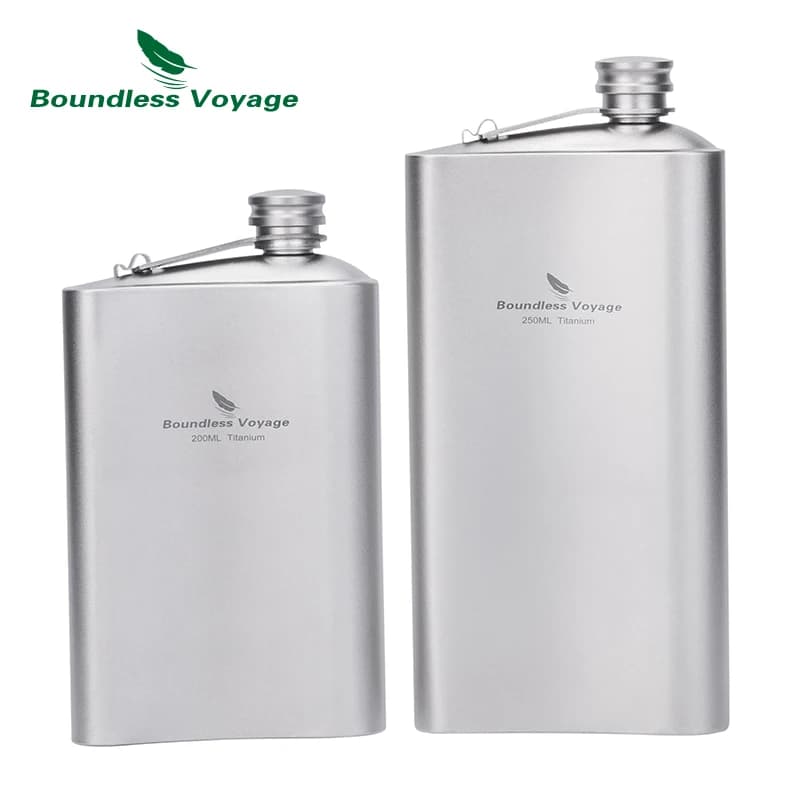 Boundless Voyage Titanium Hip Flask 200ml /250ml Ultralight Camping Liquor Flask for Whiskey Vodka Wine Outdoor Travel Equipment