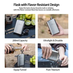 Boundless Voyage Titanium Hip Flask 200ml /250ml Ultralight Camping Liquor Flask for Whiskey Vodka Wine Outdoor Travel Equipment