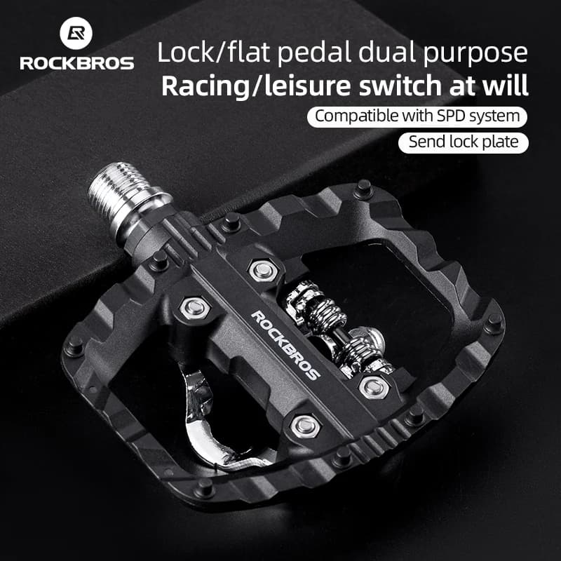 ROCKBROS Bicycle Pedals Half Lock Flat Pedal 2-in-1 Anti-slip Nylon MTB Bike Pedals Dustproof Flat Cleat Platform for Shimano