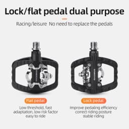 ROCKBROS Bicycle Pedals Half Lock Flat Pedal 2-in-1 Anti-slip Nylon MTB Bike Pedals Dustproof Flat Cleat Platform for Shimano