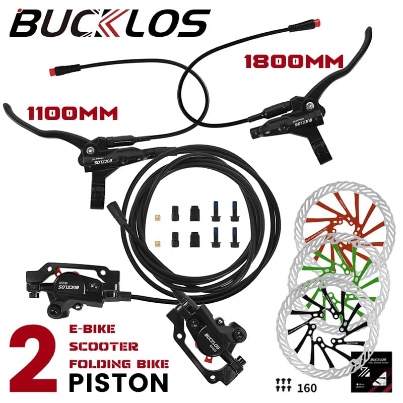 BUCKLOS Power Off Electric Bicycle Brakes 2 Piston with G3 Rotor E-Bike Hydraulic Disc Brake Set Aluminum Alloy Bike Brakes