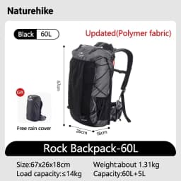 Naturehike Hiking Backpack 60+5L Large Capacity Rock Series 2.0 Outdoor Sports Bag Camping Climbing Travel Waterproof Bagpack