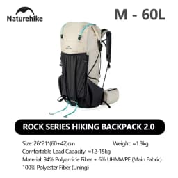 Naturehike Hiking Backpack 60+5L Large Capacity Rock Series 2.0 Outdoor Sports Bag Camping Climbing Travel Waterproof Bagpack