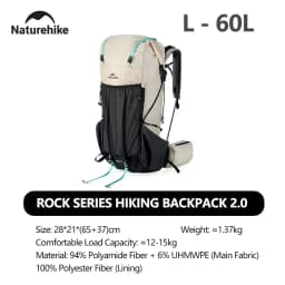 Naturehike Hiking Backpack 60+5L Large Capacity Rock Series 2.0 Outdoor Sports Bag Camping Climbing Travel Waterproof Bagpack