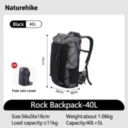 Naturehike Hiking Backpack 60+5L Large Capacity Rock Series 2.0 Outdoor Sports Bag Camping Climbing Travel Waterproof Bagpack