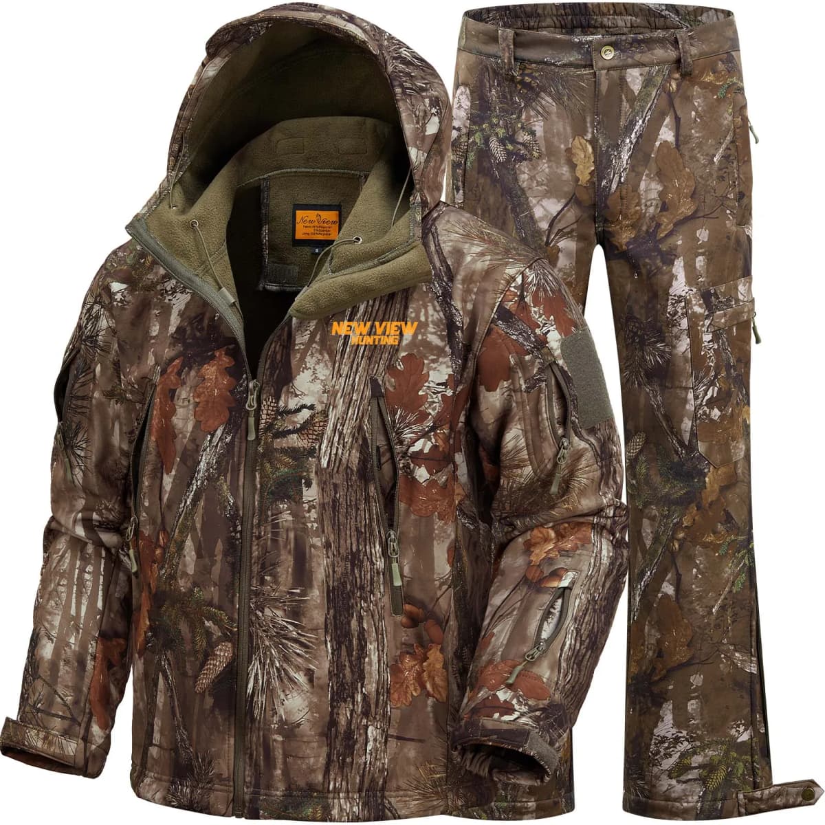 Camo Hunting Suit for Men - Water-Resistant Jacket and Pants with Warm Fleece Lining, Ideal for Cold Weather Hunting