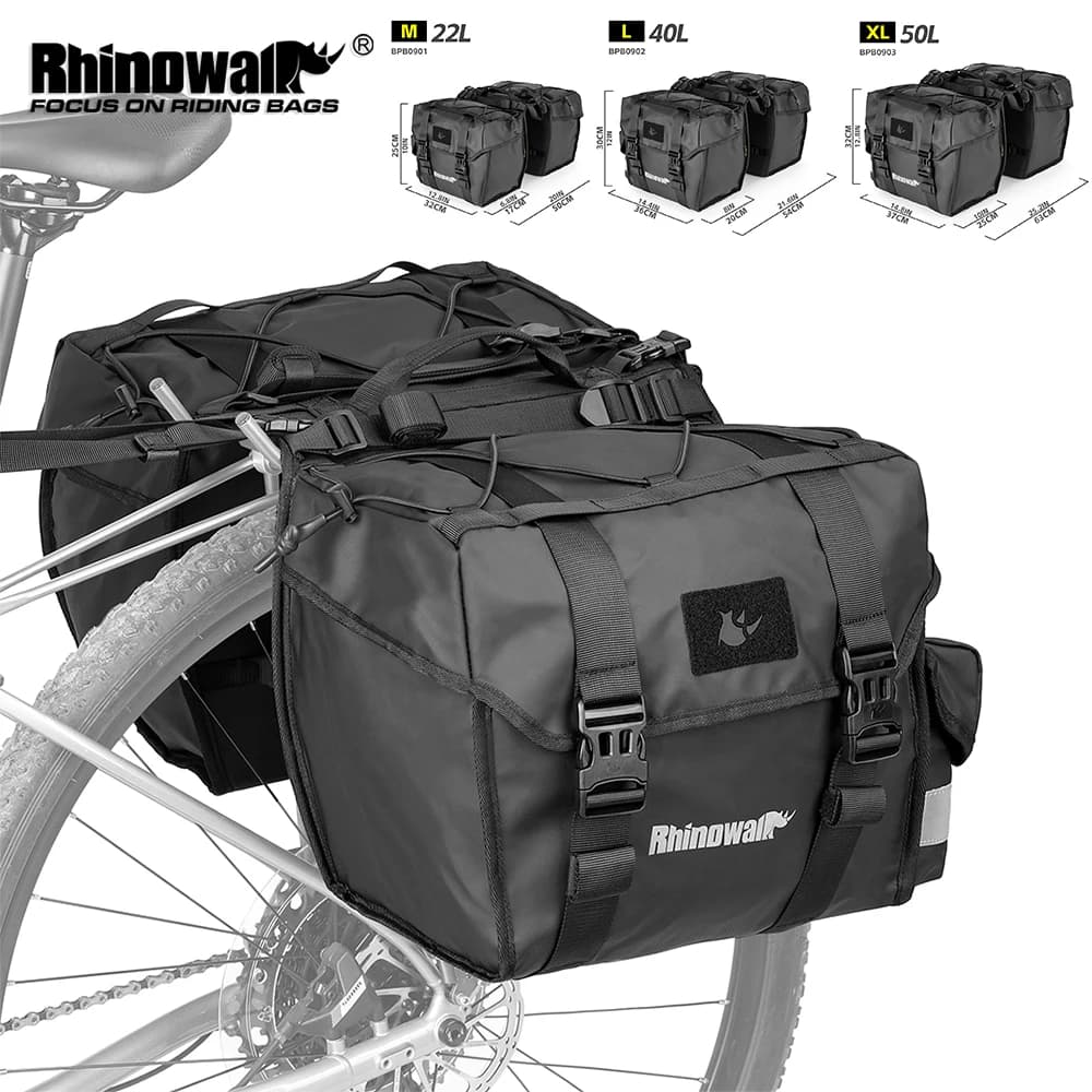 Rhinowalk Bicycle Side Pannier Bag 22-50L With Rain Cover Bike Rear Rack Trunk Luggage Saddle Bag Cycling Travel MTB Accessories