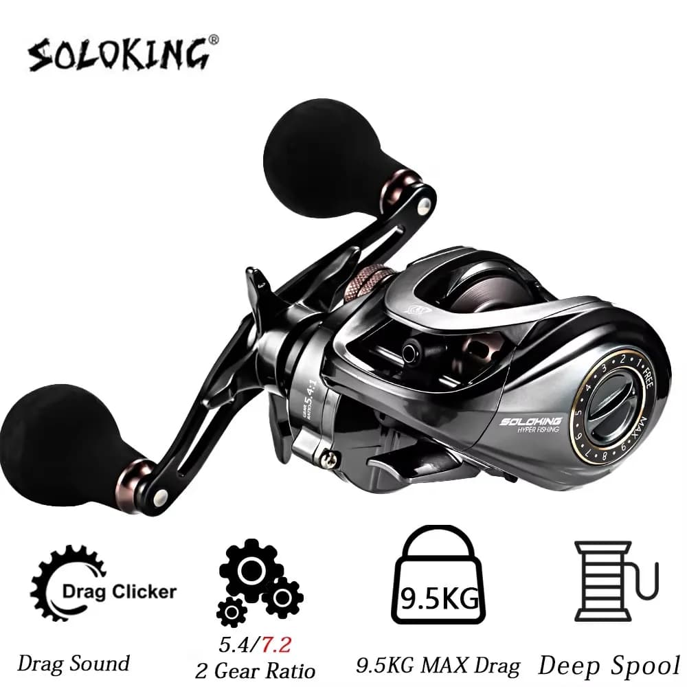 SOLOLKING HIAW200 Baitcasting Reel for Squid Webfooted Octopus Sea Fishing Reel 5.4/7.2 Gear Ratio 9.5KG Max Drag Baitcaster