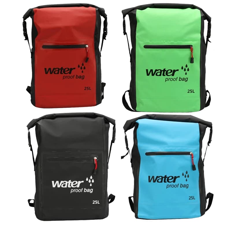 25L Foldable Hiking Bag Durable PVC Waterproof Rolltop Rucksack Backpack Abrasion-Resistant Shoulder Pack for Outdoor Adventures