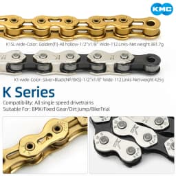 KMC Bike Chain Single Speed Chains K1 Fixed Gear BMX Z1 Bicycle Chain 1/2"x1/8" 3/32" 112 Links for Shimano