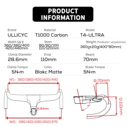 ULLICYC T4 ULTRA Road Bike Full Carbon Fiber Internal Cable Integrated Bicycle Handlebar Cockpit For 360mm-380mm With Mount
