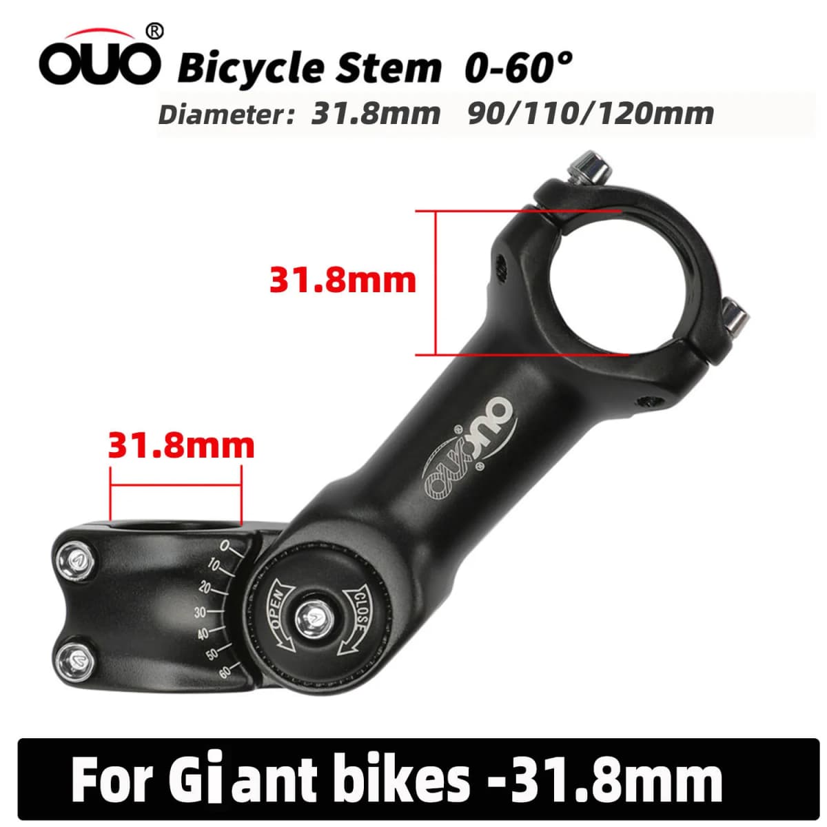 OUO Mtb Power For Giant OD2 31.8mm CNC Adjustable Bicycle Stem Riser 31.8mm Handlebar Stem Bicycle Fork Bike Table Takeaway