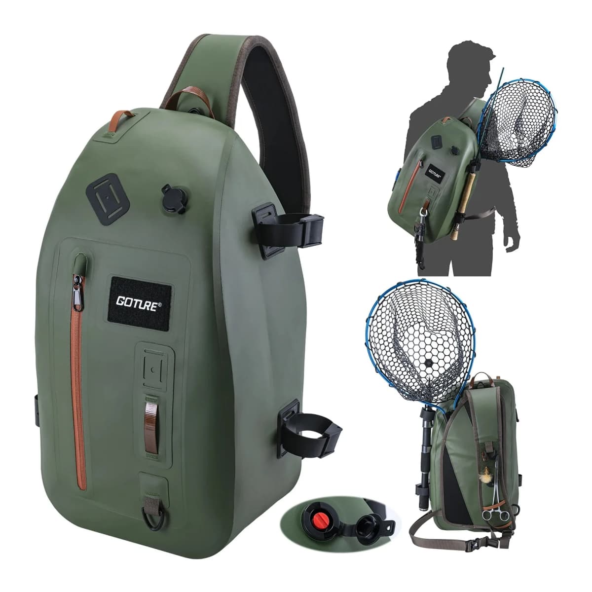 Goture Fly Fishing Bag IPX8 Waterproof Multifunctional Portable Waist Pack 840D TUP Fishing Tool Storage Bag with Rod Holder