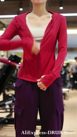 DRUR Autumn Winter Yoga Top Women Hooded Workout Jacket Zip Up Athletic Running Shirts with Pockets Sportswear Christmas Gifts