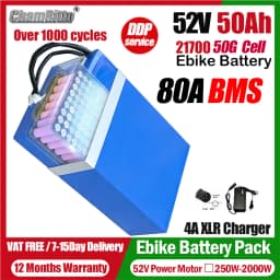 Electric bicycle 52V 2000W chamrider battery 52V 20ah 25ah 30ah 35ah 40ah 50ah Electric vehicle 1500W 1000W 750W Lithium Battery