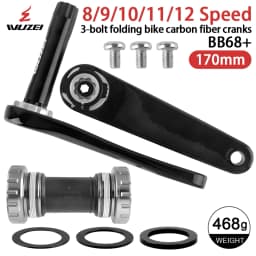 WUZEI Folding Bike Crank Carbon Fiber Crankset 165MM 170MM Road Bicycle Sprocket 24mm Axle 3 Bolts Direct Mount Crank Arm