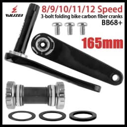 WUZEI Folding Bike Crank Carbon Fiber Crankset 165MM 170MM Road Bicycle Sprocket 24mm Axle 3 Bolts Direct Mount Crank Arm