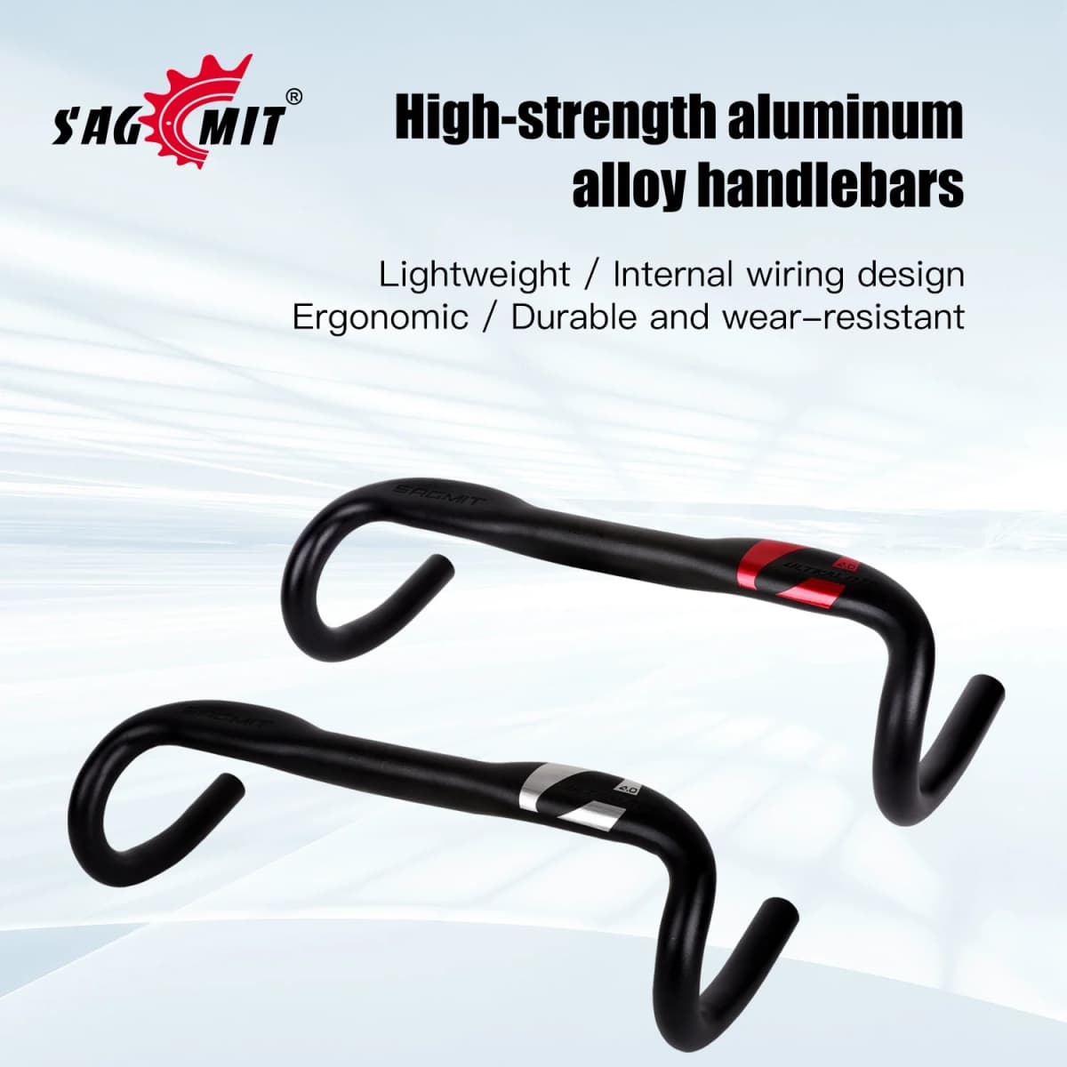 SAGMIT Bicycle Handlebar Reduce Resistance Bent Bar Strengthen Bike Parts With 31.8*420mm Aluminum Alloy Road Bike Handlebar