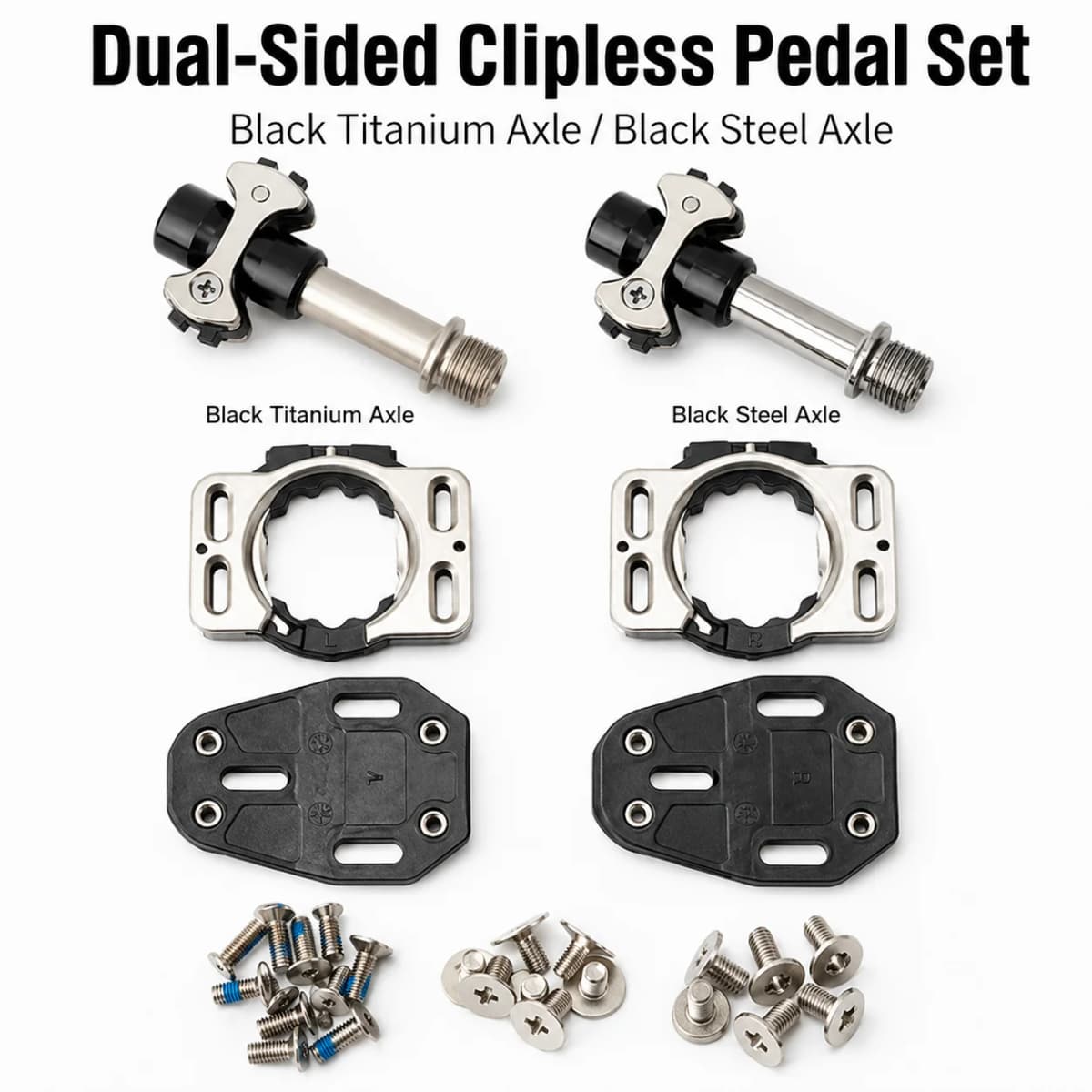Dual-Sided Clipless Pedal Set Titanium Steel Axle MTB Road Bike Pedals 3 Bearing System Lightweight Cycling Pedal Kit