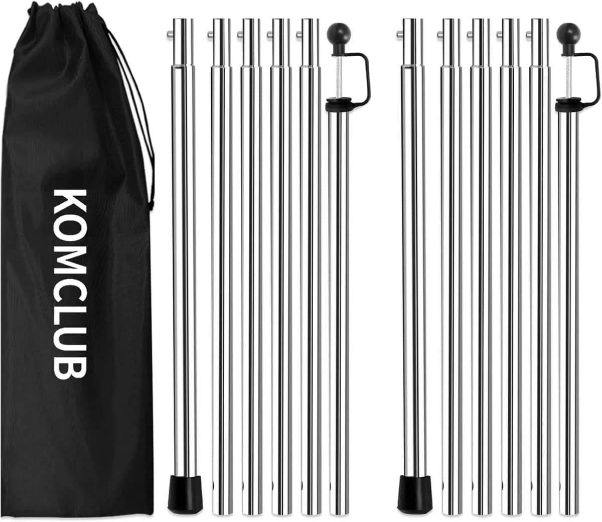KOMCLUB Adjustable Stainless Steel Telescoping Tarp Poles 94.5 Inch 2 Pack for Canopy Awning Outdoor Camping Rain Shelter Suppor