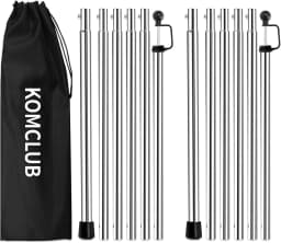 KOMCLUB Adjustable Stainless Steel Telescoping Tarp Poles 94.5 Inch 2 Pack for Canopy Awning Outdoor Camping Rain Shelter Suppor