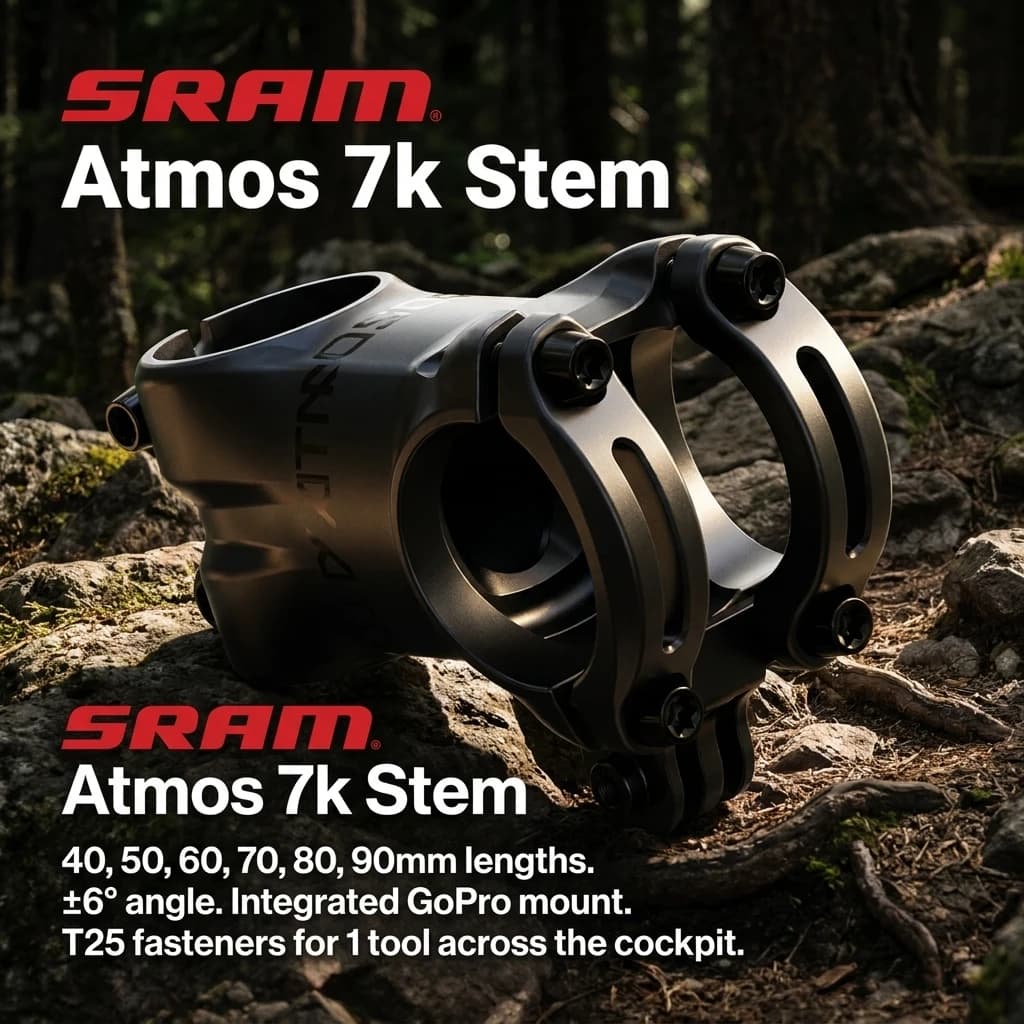 TTRUVATIV Atmos 7k Stem | Lightest XC/Trail Stem | AL-7050 | ±6° | 40-90mm Lengths | Integrated GoPro Mount | T25 Fasteners