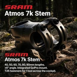 TTRUVATIV Atmos 7k Stem | Lightest XC/Trail Stem | AL-7050 | ±6° | 40-90mm Lengths | Integrated GoPro Mount | T25 Fasteners