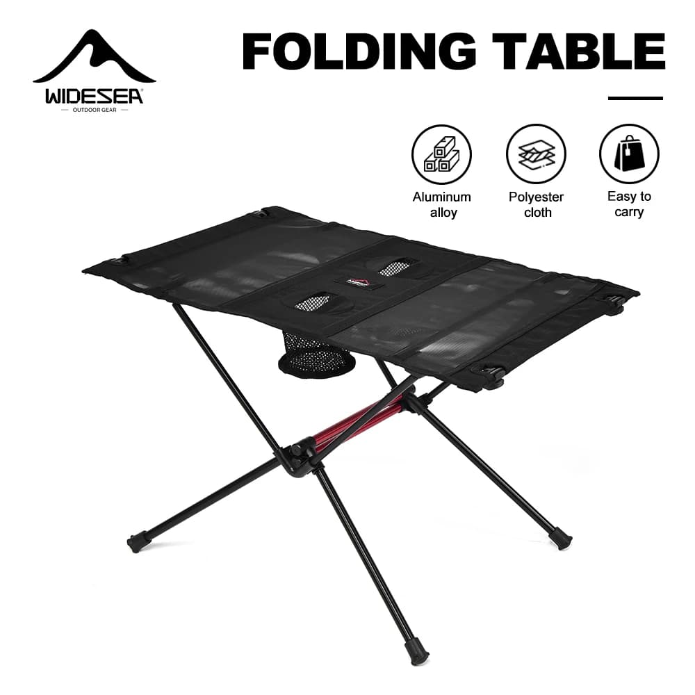 WIDESEA Portable Folding Camping Table with Cup Holders & Mesh Pocket Lightweight Outdoor Picnic Table for Hiking Travel Beach