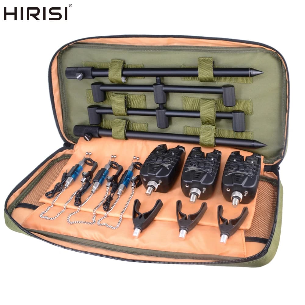 Hirisi Carp Fishing Bite Alarm Set And Swingers Fishing Rod Pod Holder Bank Stick Buzz Bar Carp fishing equipment